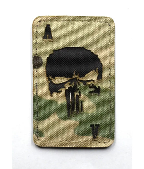 Patch Ace of Spades Skull Laser Cut Multicam 80x50 mm cu Velcro